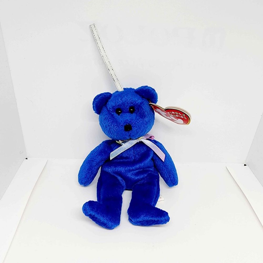 2001 Clubby Plush Toy Blue Bear TY Jingle Beanie Baby Kid Stuffed Animal Collect